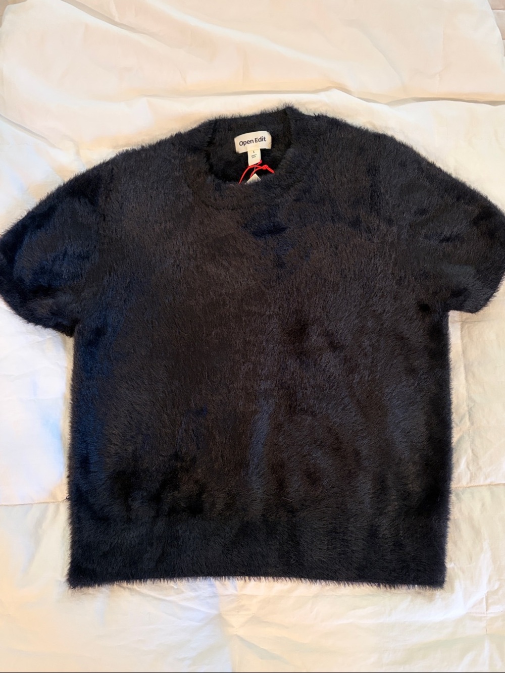 Nordstrom NWT Open Edit Women's Black Faux-Fur Crewneck Sweater